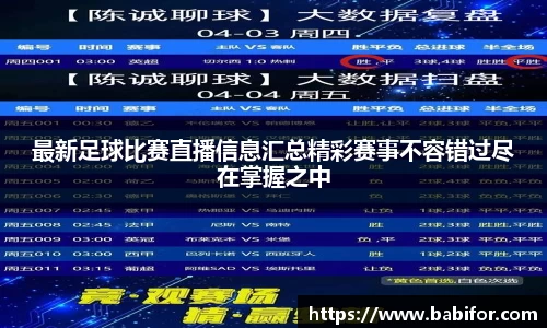 最新足球比赛直播信息汇总精彩赛事不容错过尽在掌握之中